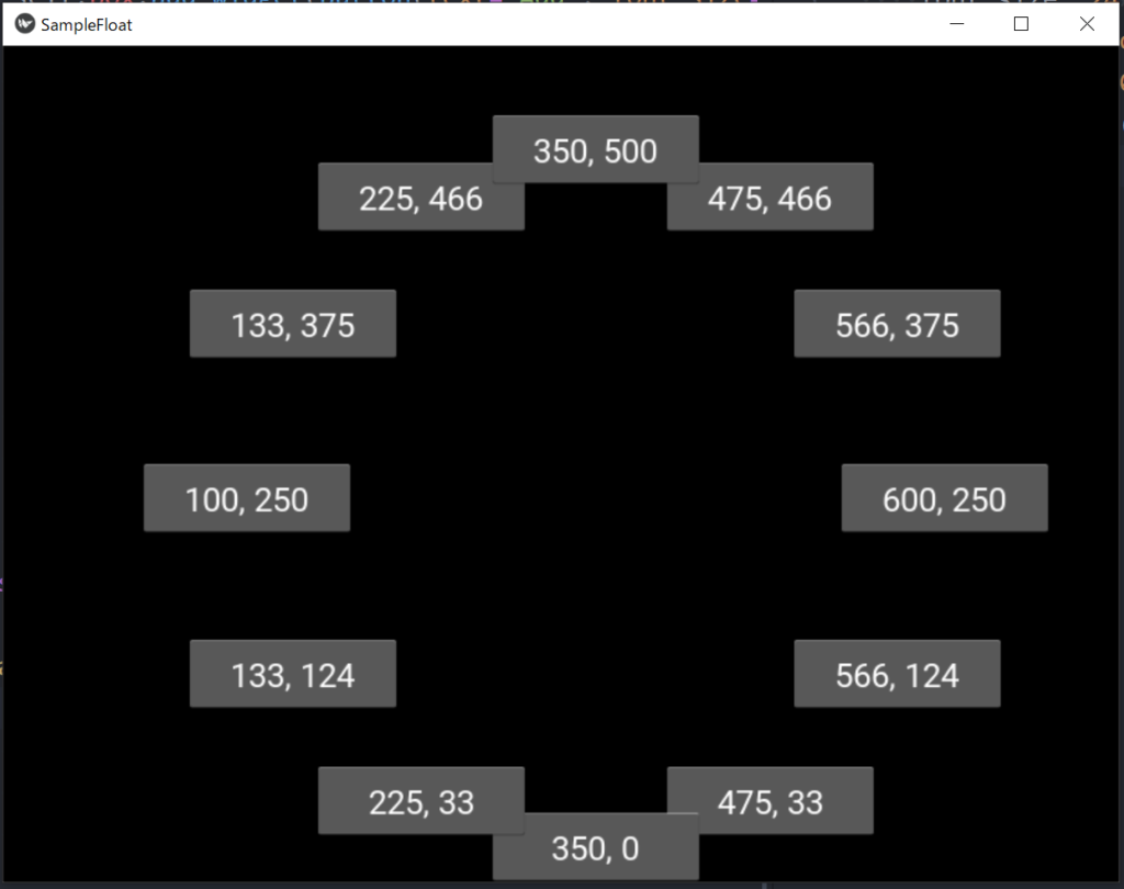 FloatLayoutへ円の軌道上にボタンを追加した画像